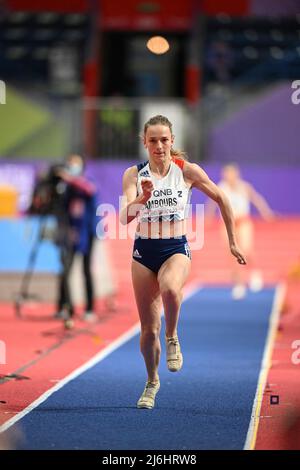 Leonie Cambours nimmt an den Hallenweltmeisterschaften in Belgrad 2022 im Hochsprung des Fünfkampfs Teil. Stockfoto