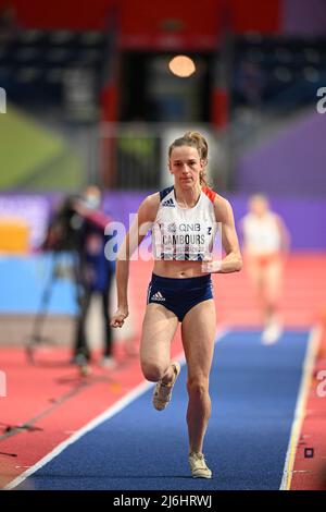 Leonie Cambours nimmt an den Hallenweltmeisterschaften in Belgrad 2022 im Hochsprung des Fünfkampfs Teil. Stockfoto