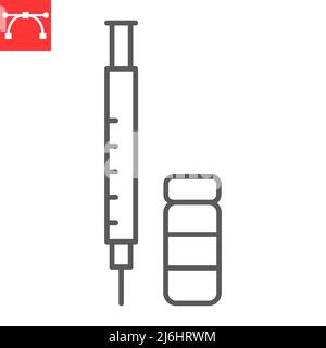 Symbol für Insulinininjektionslinie, diabetische Spritze und Gesundheitswesen, Symbol für Insulinvektoren, Vektorgrafiken, bearbeitbares Konturenzeichen, eps 10. Stock Vektor