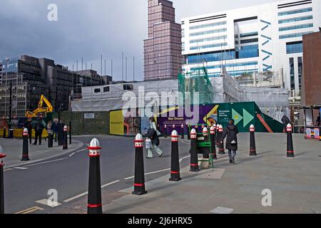 Neues Broadgate-Gebäude aus dem Jahr 1, das derzeit von der Eldon Street und dem Broadgate St Place aus gebaut wird, mit Blick über die Baustelle auf den Broadgate Circle London 5, Großbritannien, KATHY DEWITT Stockfoto