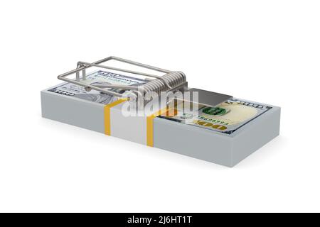 Mausefalle auf weißem Hintergrund. Isolierte 3D-Abbildung Stockfoto