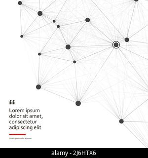 Abstraktes Molekül von schwarzer Farbe mit großen und kleinen Punkten, die auf der rechten Seite auf einem weißen Hintergrund befindet Stock Vektor