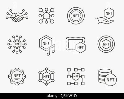 NFT-Vektor-Symbolsatz. Sammlung von Krypto, Währung, Münze, digital und mehr. Stock Vektor