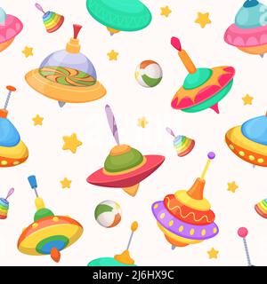 Spielzeugmuster. Top lustige farbige Spielzeug für Kinder genaue Vektor nahtlose Hintergrund für textile Design-Projekte Stock Vektor