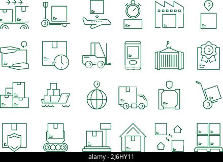 Speichersymbole. Logistische Lieferung Symbole Lager Pakete grellen Vektor lineare Vorlagen Stock Vektor