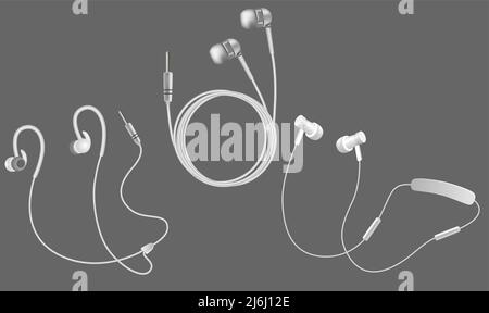 Vector realistische weiße Kopfhörer Icon Set Stock Vektor