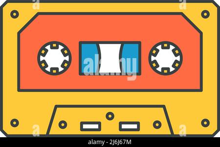 Vintage Band Kassette mehrfarbigen Pop Art groovy Stil Vektor Cartoon Illustration. Retro-Audio-Sound Entertainment Comic konturiertes dekoratives Design Stock Vektor