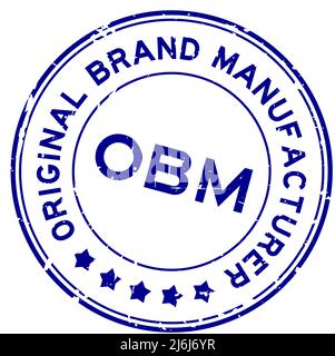 Grunge blau OBM Original Marke Hersteller Wort Runde Gummidichtung Stempel auf weißem Hintergrund Stock Vektor