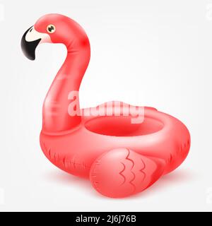 3D aufblasbarer Flamingo. Sommer Strand Gummi-Spielzeug, rosa Rettungsring schwimmende Seering Spielzeug, isolierte Ballonröhre für Umfrage Party Urlaub, Wasserring, ordentlich Vektor-Illustration. Flamingo realistisch Stock Vektor