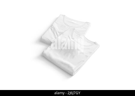 Blank weißes gefaltetes quadratisches T-Shirt im Modell, Seitenansicht Stockfoto