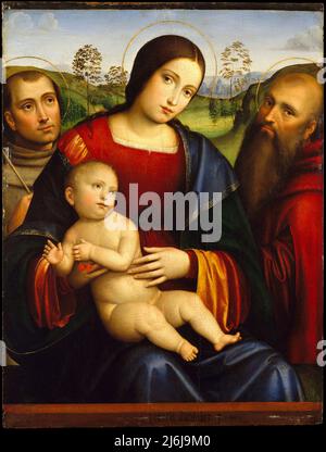 Madonna mit Kind mit den Heiligen Franziskus und Hieronymus. Francesco Francia. Ca. 1512–15. Stockfoto