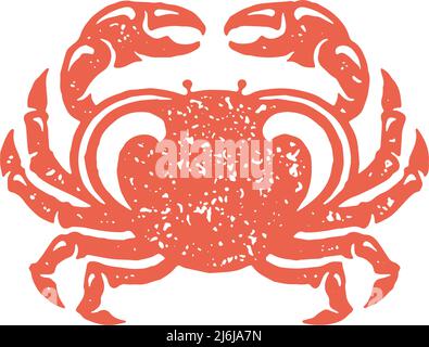 Natürliche nautische Krabbe mit Zangen rot handgezeichnete minimalistische Grunge Textur Vektor Illustration. Dekoratives Design Meerhummer in Muschelpanzerung monochro Stock Vektor