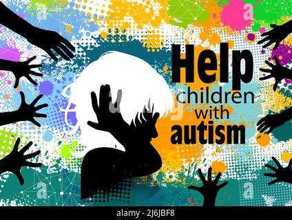 Helfen Sie Kindern mit Autismus.das Mädchen bedeckt ihre Ohren mit ihren Händen. Vektorgrafik Stock Vektor