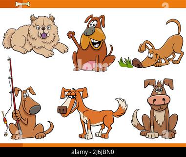 Cartoon-Illustration von lustigen Hunden und Welpen Tierfiguren gesetzt Stock Vektor