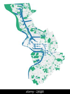 Karte von Antwerpen. Detaillierte Karte des Verwaltungsgebiets der Stadt Antwerpen. Stadtbild-Panorama. Lizenzfreie Vektorgrafik. Übersichtskarte mit Autobahnen, Straße Stock Vektor