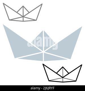 Satz von Vektorgrafiken verschiedener Stilrichtung von Papierbooten-Symbolen. Skizzieren Sie einfach, Silhouette und Farbe Boot isoliert auf weißem Hintergrund. Symbolsymbol o Stock Vektor