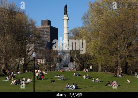 Soldiers and Sailors Monument auf Boston Common Stockfoto