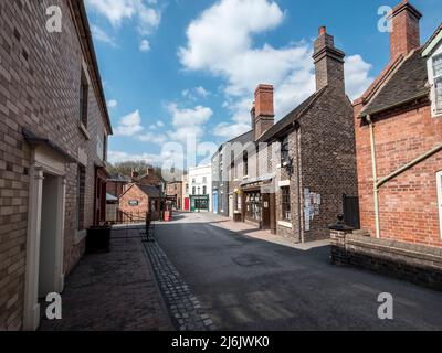 Das Bild ist eine allgemeine Straßenszene von Blist Hill Victorian Town, wie es 1900 während der Herrschaft von Königin Victoria war Stockfoto