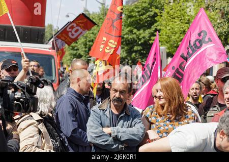 Philippe Martinez (CGT) nimmt an der Demonstration am 1. Mai 2022 in Paris, Frankreich, Teil. Stockfoto