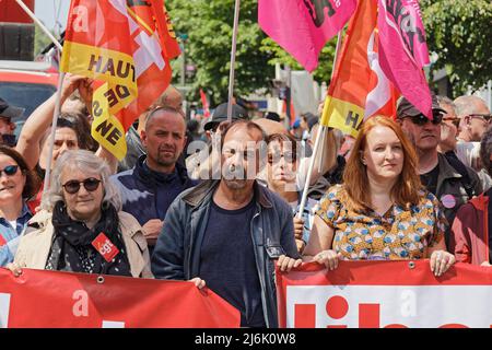 Philippe Martinez (CGT) nimmt an der Demonstration am 1. Mai 2022 in Paris, Frankreich, Teil. Stockfoto