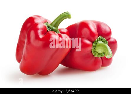 Rote Paprikaschoten isoliert auf weißem Hintergrund Stockfoto