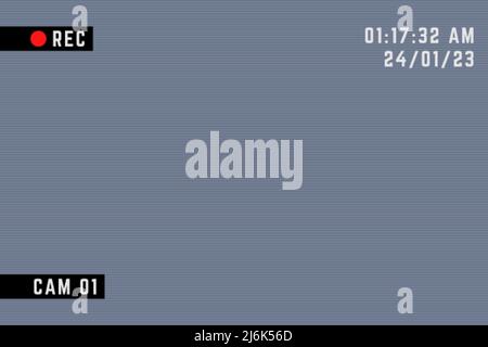 Sicherheitskamera 3x2-Videobild. Overlay der camcorder-benutzeroberfläche. Videocamera-Rahmen mit Aufzeichnungsanzeige Stock Vektor