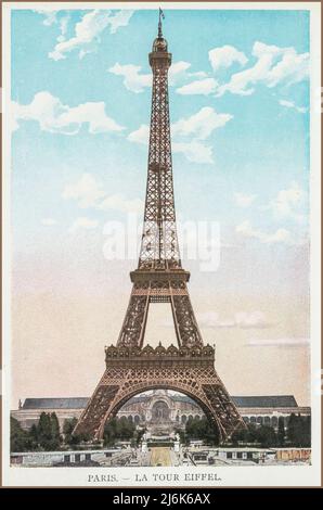 PARIS (XVe) 1900s Vintage Retro Eiffelturm Tourist Old Postcard View 'La Tour Eiffel' Paris Frankreich Portrait View Historic Old Paris Foto -Vintage 1900s retro Photochrom Eiffelturm Paris Frankreich Stockfoto