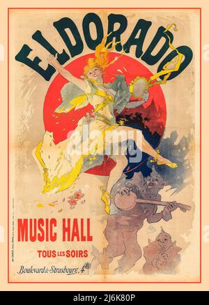 Jahrgang 1890s Retro Paris Music Hall Poster Lithographie Eldorado – Music Hall Datum 1894 Lithographie des Künstlers Jules Chéret Paris Frankreich Stockfoto