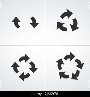 Pfeile für Refresh, Repost, Resend, Recycling oder Ingraphik. Pfeile im Kreis gesetzt. Vektor für Symbolsatz „Recycle“. Drehen des Kreissymbols. Stock Vektor