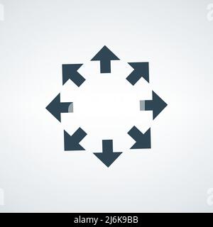 Symbol für nach außen ausbreitende Pfeile. Verteilungspfeile. Vektordarstellung auf weißem Hintergrund isoliert. Stock Vektor