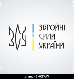 Wappen der ukrainischen Streitkräfte in Form des ukrainischen Tryzub, patriotisches Symbol. Vektorgrafik für Rohware isoliert Stock Vektor