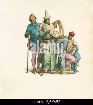 Bürger, wohlhabender Jude, Ritter, 12. Jahrhundert, Illustration, Die Geschichte des Kostüms, Braun & Schneider, München, Deutschland, 1861-1880 Stockfoto