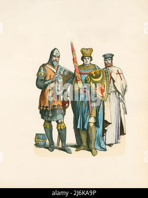 Ritter, Prinz und Ritter Templer, 13. Jahrhundert, Illustration, die Geschichte der Kostüme, Braun & Schneider, München, Deutschland, 1861-1880 Stockfoto
