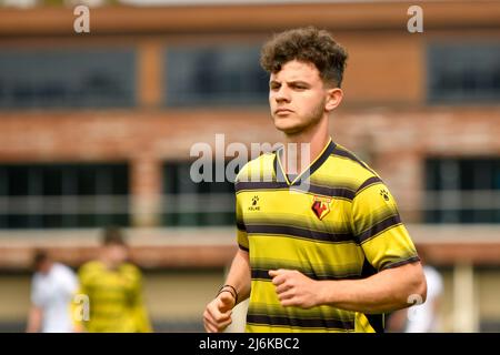 Swansea, Wales. 30. April 2022. Christos Batzelis aus Watford unter 18s Jahren während des Spiels der Professional Development League zwischen Swansea City unter 18 und Watford unter 18 Jahren an der Swansea City Academy in Swansea, Wales, Großbritannien am 30. April 2022. Quelle: Duncan Thomas/Majestic Media. Stockfoto