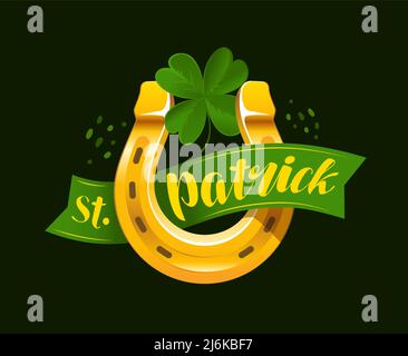 Vektordarstellung des St. Patrick's Day. Hufeisen mit Kleesymbol oder Emblem Stock Vektor