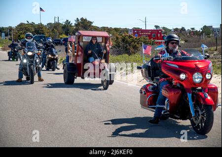 Segening of the Bikes,- West Dennis Beach (Cape Cod). Stockfoto