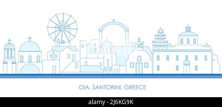 Skizzieren Skyline Panorama des Dorfes Oia, Santorini, Kykladen Inseln, Griechenland - Vektor-Illustration Stock Vektor