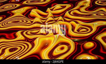 Abstrakter Hintergrund von vulkanischer Lava, die sich in rot, gelb und schwarz bewegt. 3D Abbildung Stockfoto