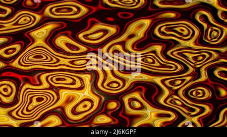Abstrakter Hintergrund von vulkanischer Lava, die sich in rot, gelb und schwarz bewegt. 3D Abbildung Stockfoto