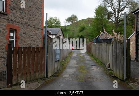 Motte und Bailey Castle, Builth Wells, Powys, Wales Stockfoto