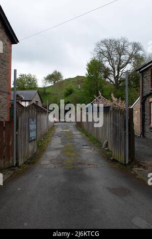 Motte und Bailey Castle, Builth Wells, Powys, Wales Stockfoto