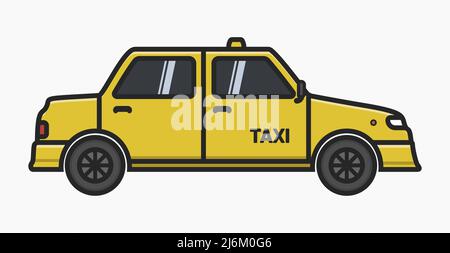 Gelb Taxi Auto Cartoon-Stil Seitenansicht isoliert Vektor flache Illustration Stock Vektor