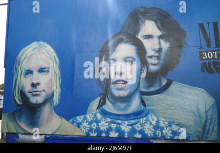 Los Angeles, California, USA 25.. April 2022 Ein allgemeiner Blick auf die Atmosphäre Nirvana Street Art Mural am 25. April 2022 in Los Angeles, Kalifornien, USA. Foto von Barry King/Alamy Stockfoto Stockfoto