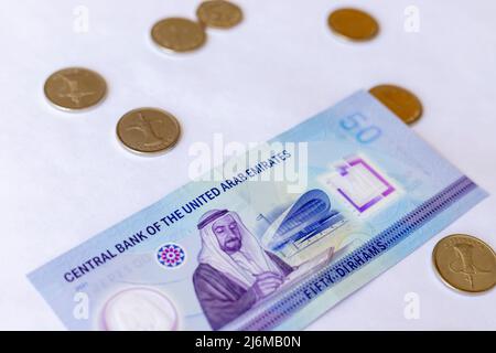 VAE neue 50-Dirham-Banknote zum Gedenken an das Goldene Jubiläum Stockfoto