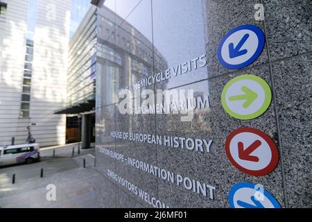 Brüssel, Belgien - 25. März 2021: Überblick über das Gebäude des Europäischen Parlaments in Brüssel. Stockfoto