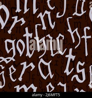 Gothic Alphabet Muster nahtlos, Kalligraphie, Schriftzug. lateinische Buchstaben aus dem europäischen Mittelalter. Vektorhintergrund Stock Vektor