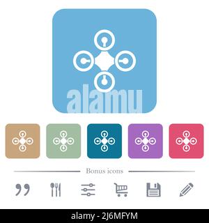 Drone Draufsicht einfarbig weiß flache Symbole auf farbigen abgerundeten quadratischen Hintergründen. 6 Bonus-Symbole enthalten Stock Vektor