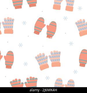 Winterhandschuhe und Handschuhe im nahtlosen Muster. Warme Fäustlinge. Winterzubehör. Stock Vektor
