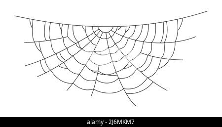 Beängstigendes Spinnennetz. Schwarze Spinnweben Silhouette isoliert auf weißem Hintergrund. Doodle Spideweb. Handgezeichnetes Spinnennetz für Halloween-Party. Vektorgrafik Stock Vektor