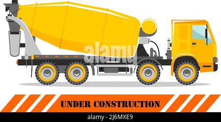 Detaillierte Darstellung von Betonmischer, schweren Geräten und Maschinen. Vektorgrafik. Stock Vektor